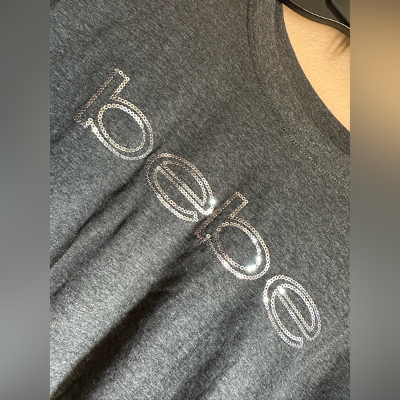 Charcoal grey Bebe cropped boxy short sleeve top with sequence bling lettering - Picture 2 of 8
